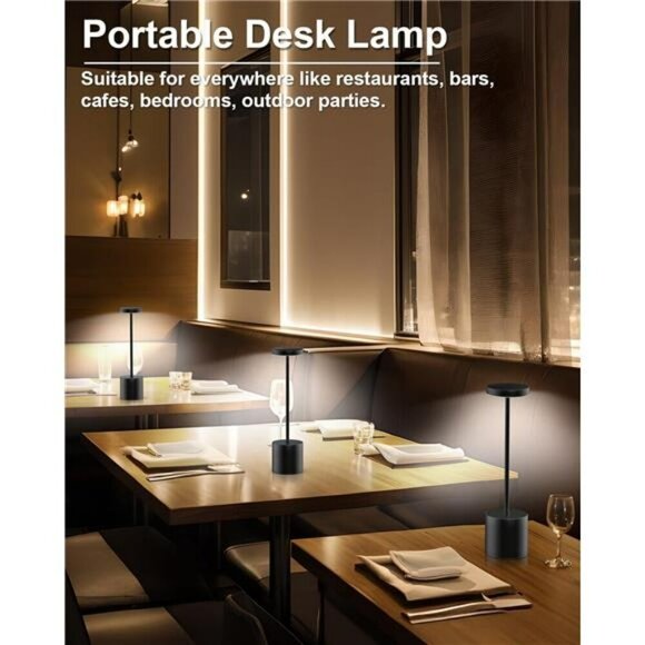 Cordless LED Table Lamps Set Rechargeable Dimmable Light for Patio Bedroom - Picture 2 of 7